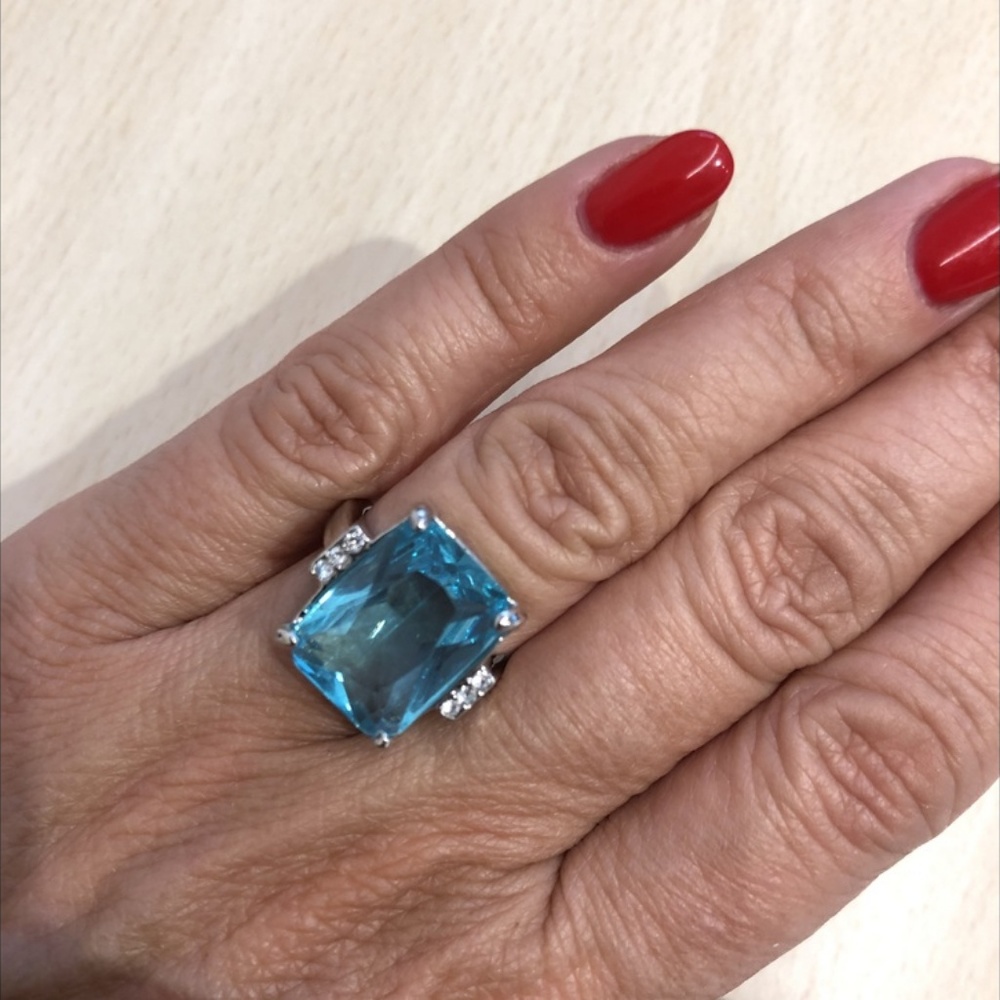 AQUAMARINE 925 S SILVER RING & GIFT - Picture 5 of 5